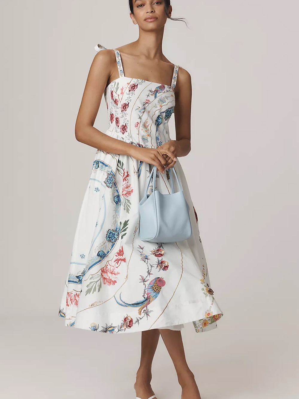 Maeve White Floral & Blue Paisley Midi Dress